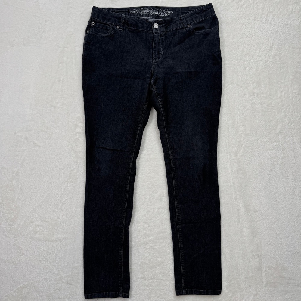 Express Jeans Women 12 Dark Gray Slim Leg Stretch Denim Mid Rise 5-Pocket‎ Pant